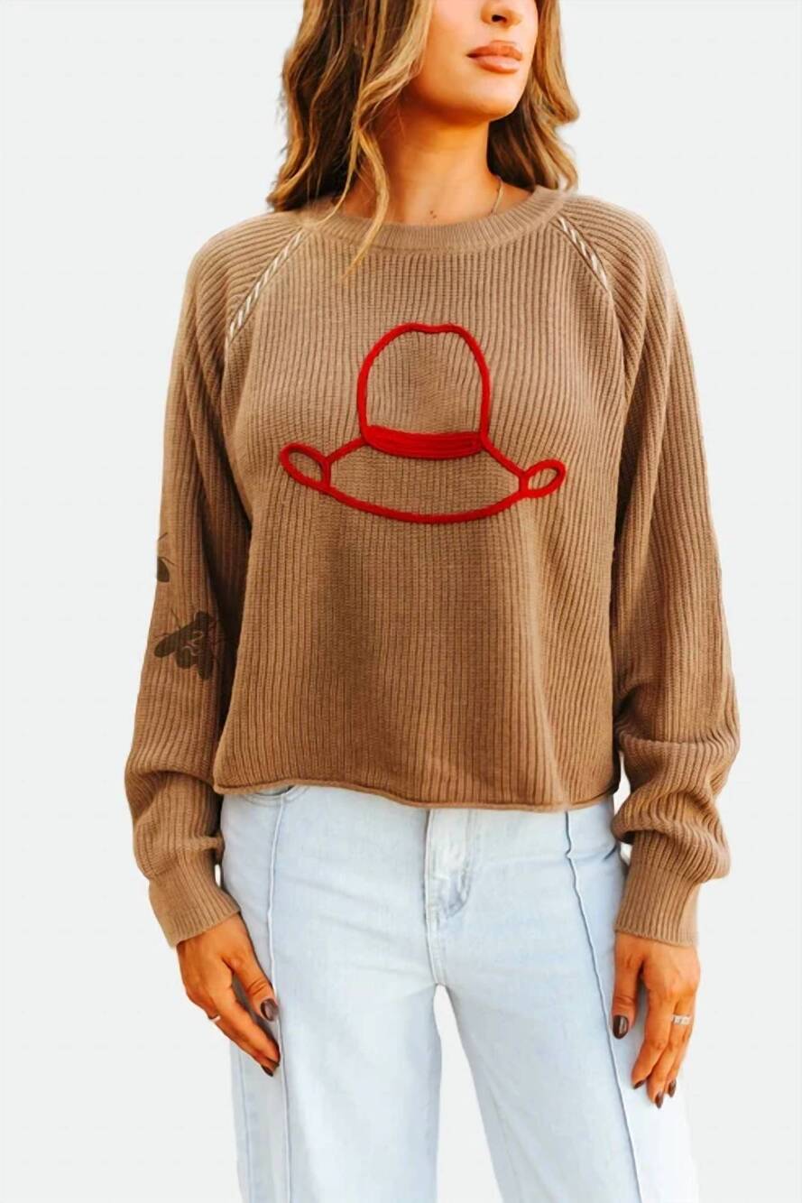 NEW 2FLYCO hats off knit sweater in taupe